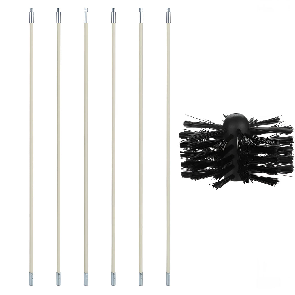 Flexible chimney cleaning brush with nylon bristles and 600mm bendable rod for duct maintenance