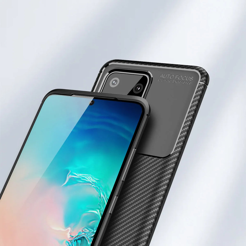 Solid colour TPU back cover case for Samsung Galaxy phones on a table.