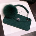 TPU iPhone back cover case with a soft hairball texture in a dark green grid pattern