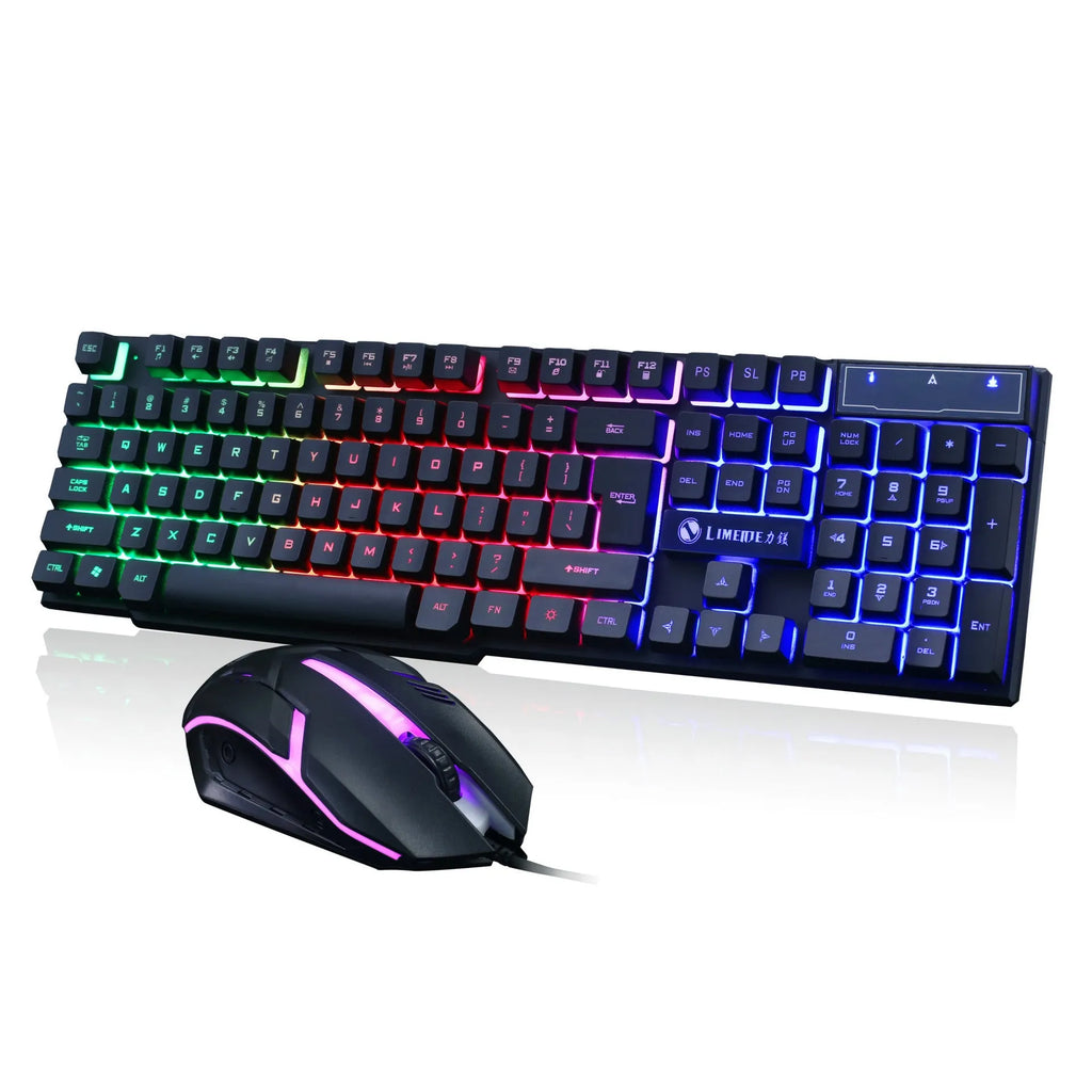 Limei GTX300 white gaming keyboard and mouse set on a desktop