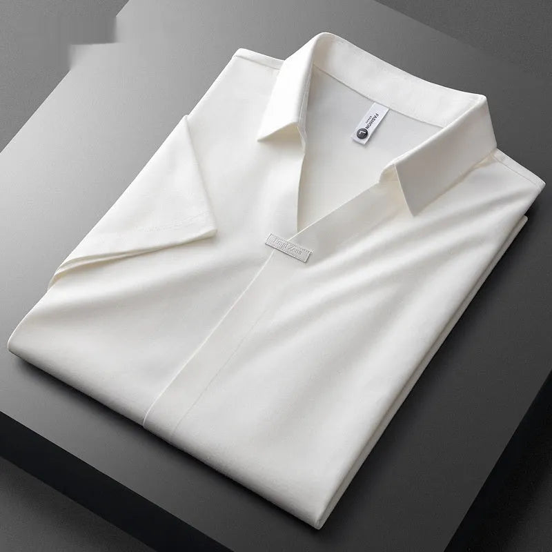 Men's slim fit lapel polo short-sleeved T-shirt in a cotton blend fabric