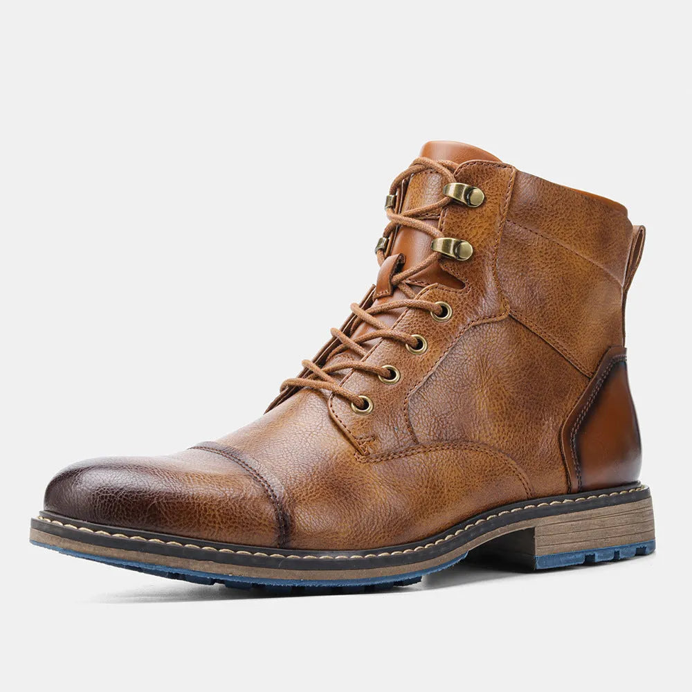 Mens high top vintage Martin boots with synthetic PU upper and rubber sole in AL604 colour