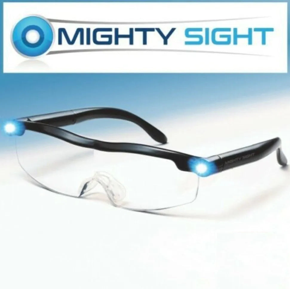 Transparent frame reading glasses with built-in USB rechargeable LED light on transparent black background