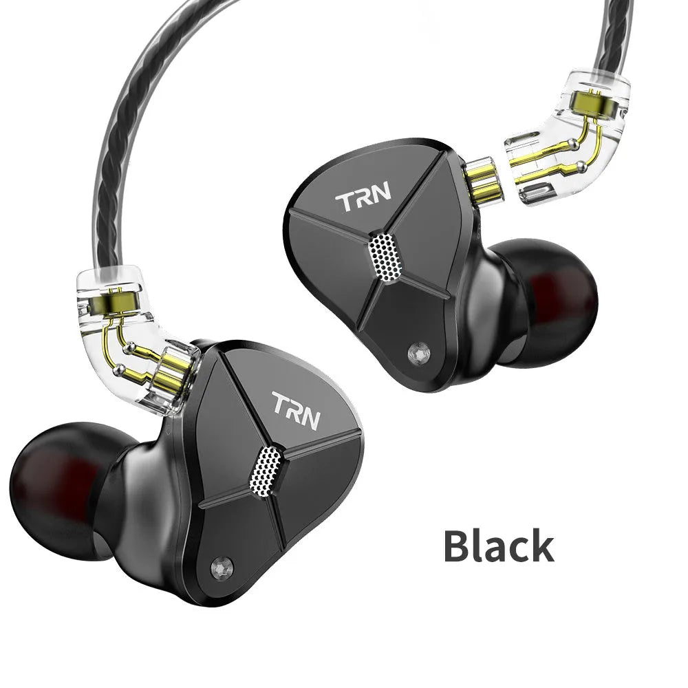 Black in-ear mobile phone headset with straight 3.5mm plug and moving iron drivers