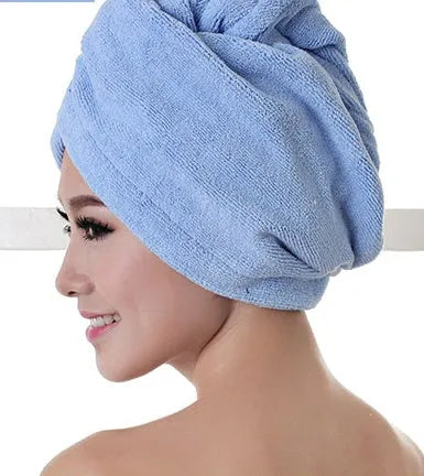 Women's microfiber hair dryer cap in assorted colours for absorbing wet hair.