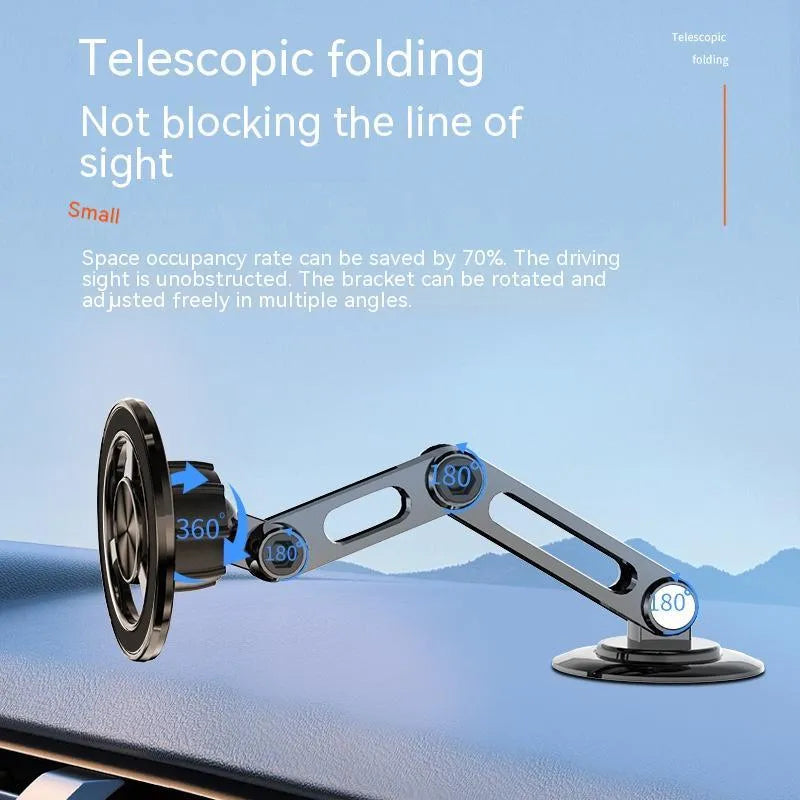 All-metal magnetic car phone holder in black, includes magnetic rings and adhesive pads