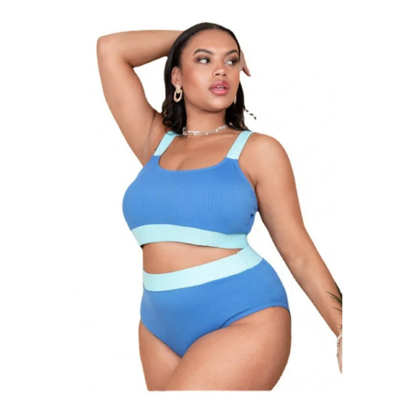 Women's high-waist bikini set in polyester fabric with split styling and pure colour stitching