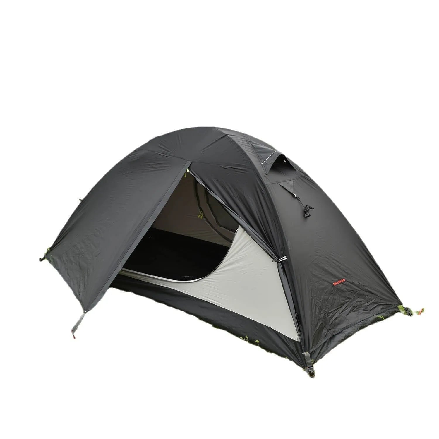 Single person lightweight tent in red colour with aluminium poles, shown expanded.