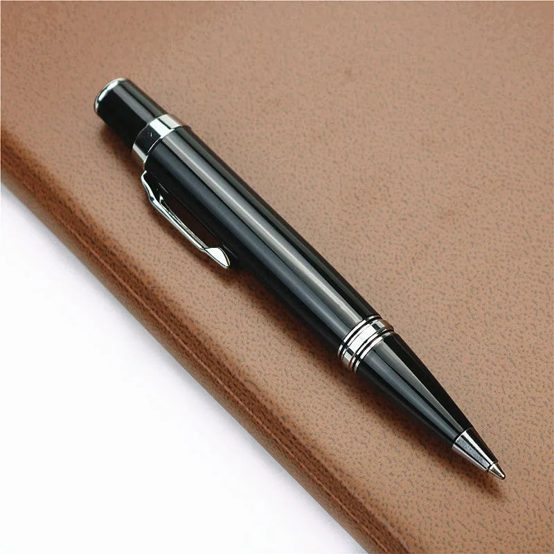 Black metal pocket signature pen with 0.7mm refill and two spare black refills