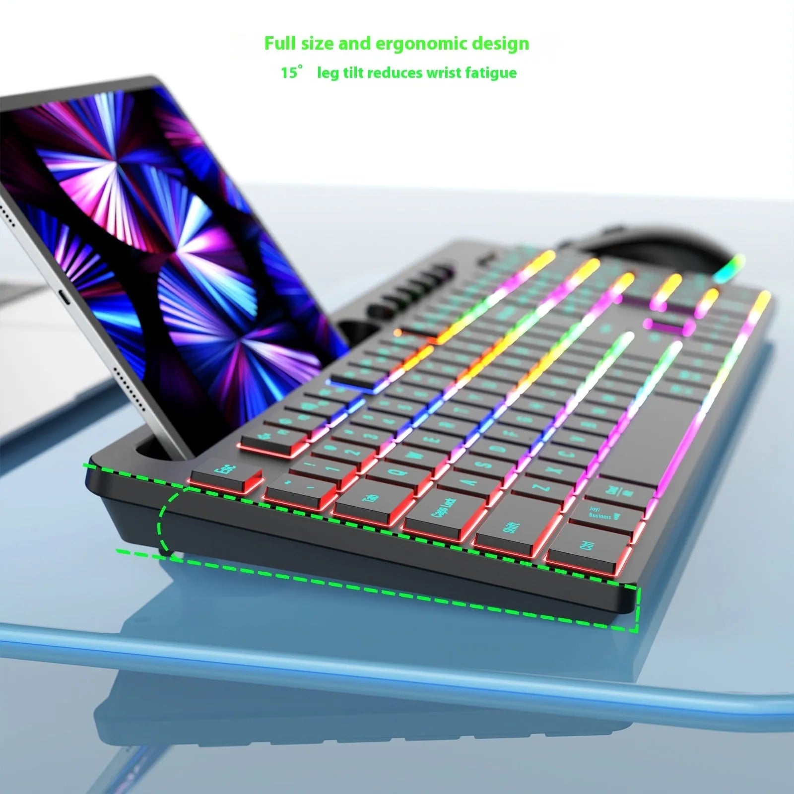 Wireless keyboard and mouse set with integrated card slot and luminous keys for office use