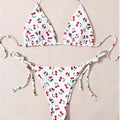 Holiday split halter bikini swimwear set in solid colour with briefs style and backless design