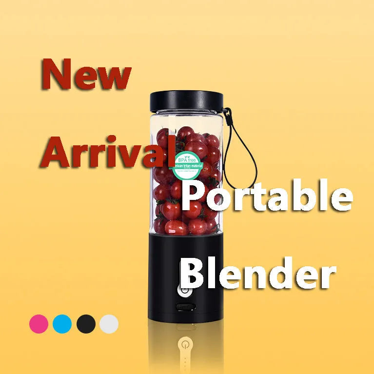 Black portable hand blender with transparent 530ml measuring cup and five-blade cutter head.