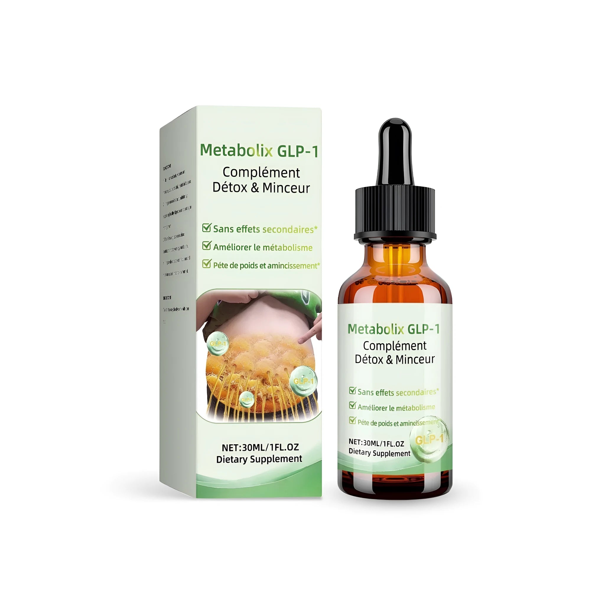 30ml drop bottle of moringa leaf extract liquid supplement with citrus and peppermint essential oils.