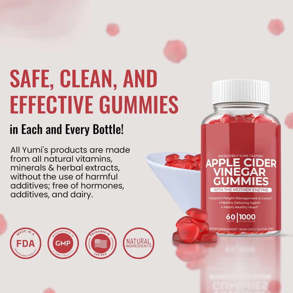 Bottle of apple cider vinegar gummy supplements containing 60 chewable tablets for adults