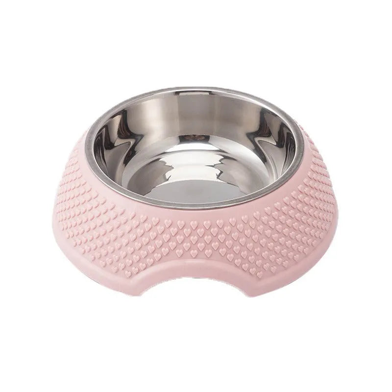 Blue stainless steel pet bowl with non-slip base for cats and small dogs.