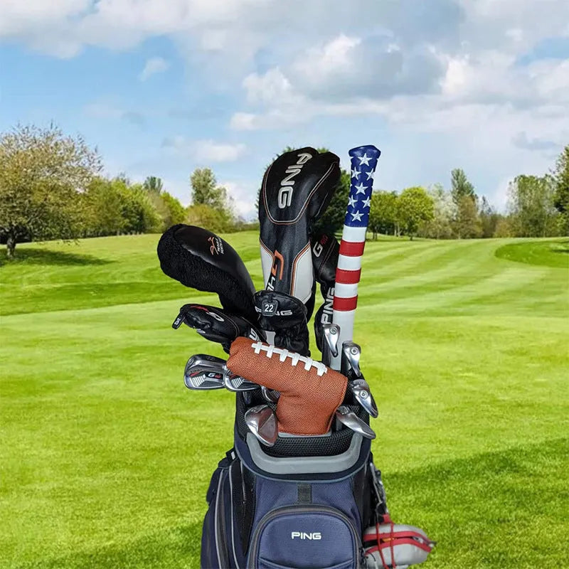 Black PU leather sleeve case for protecting a golf push rod shaft.