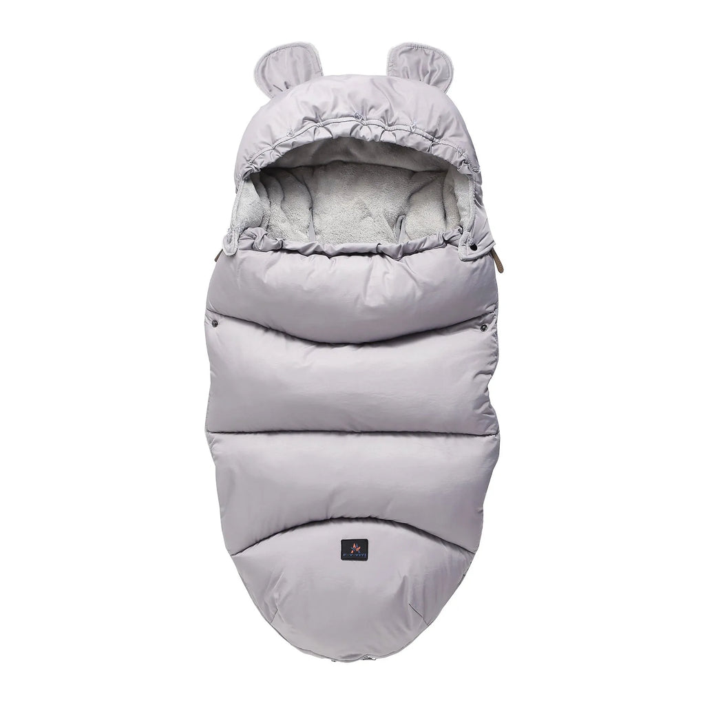 Baby stroller sleeping bag in silkworm cocoon style, shown in a colour option, measuring 100 by 48 centimetres.