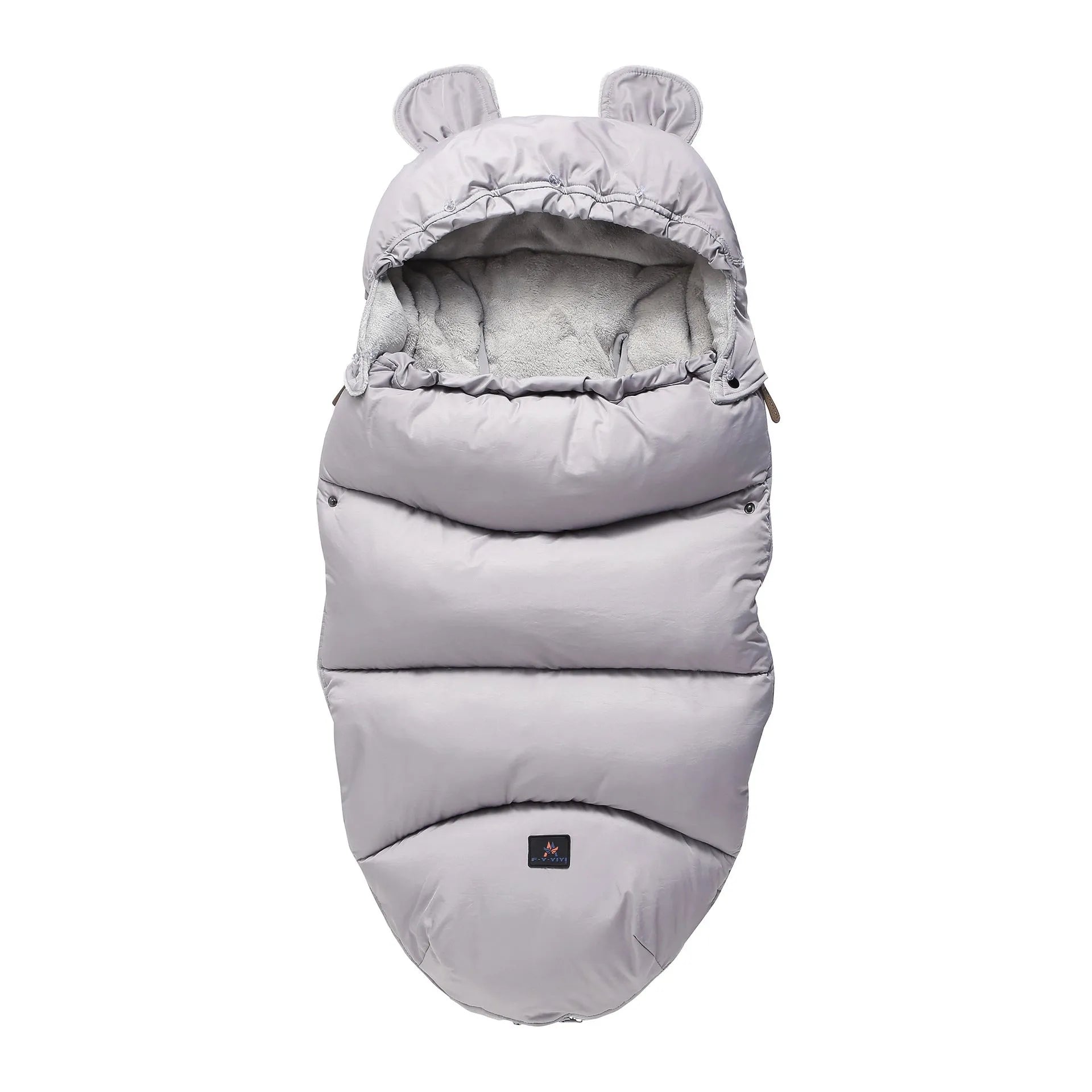 Baby stroller sleeping bag in silkworm cocoon style, shown in a colour option, measuring 100 by 48 centimetres.