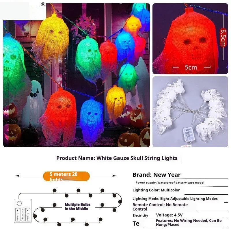 Halloween battery-operated coloured string lights with plastic shell for indoor wall decoration.