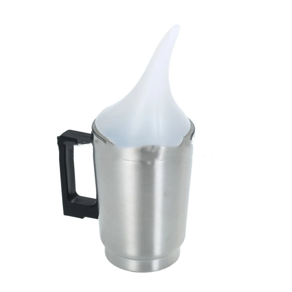 Automotive headlamp restoration kit showing stainless steel cups, elbow cover, funnel, and EU/GB power adapters.