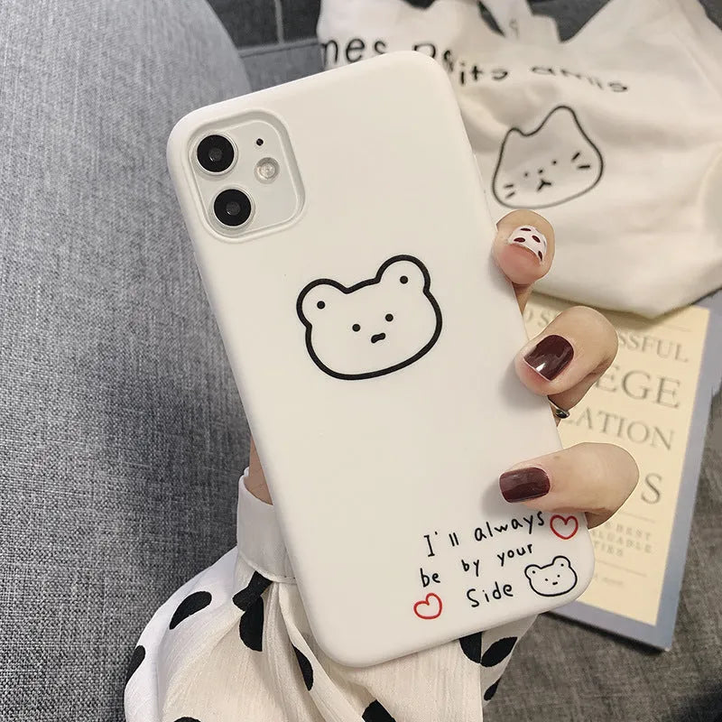 Silicone mobile phone case for iPhone 6 and 6S featuring a Korean bear cartoon design on a soft back cover.