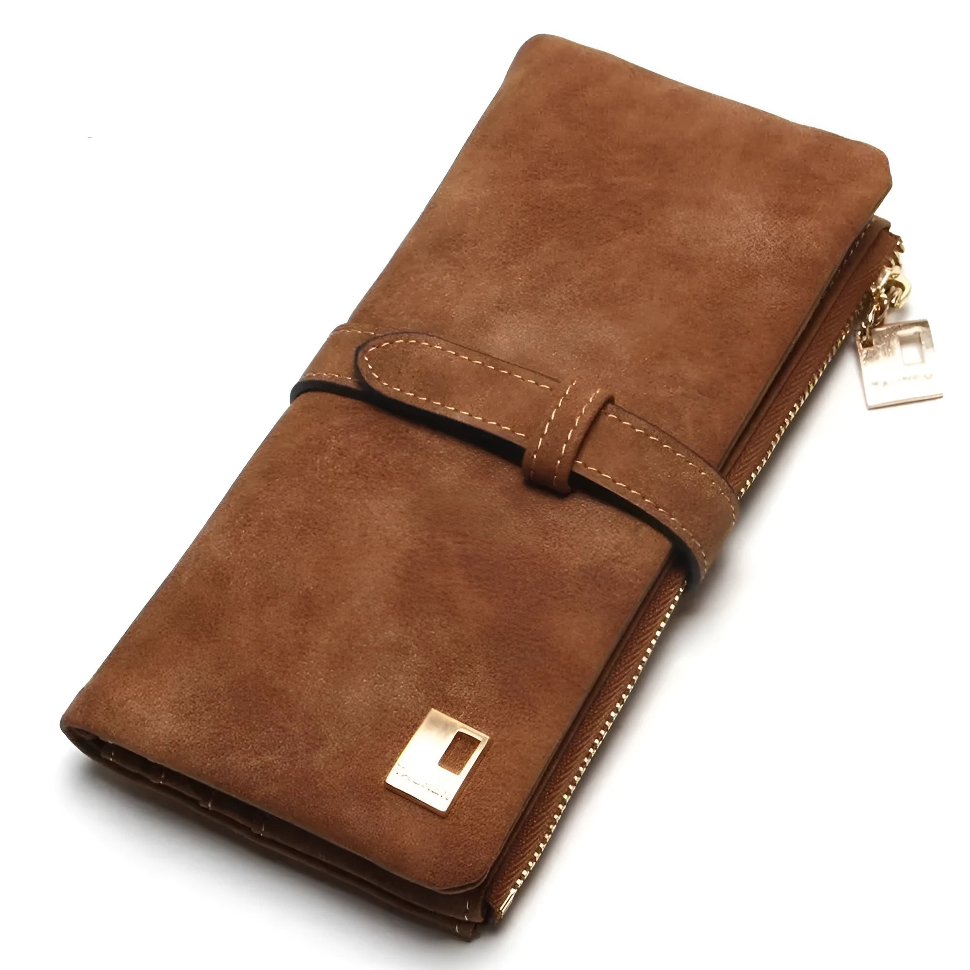 Women's retro matte long wallet open showing card slots and zip coin compartment.
