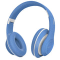 Blue and red versions of a wireless Bluetooth stereo headset for dual-ear use.
