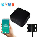 Black plastic WiFi garage door controller with remote smartphone app and voice control.
