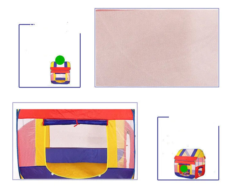 Blue outdoor children's play tent 120x120x130cm with roll-up mesh curtain in garden setting
