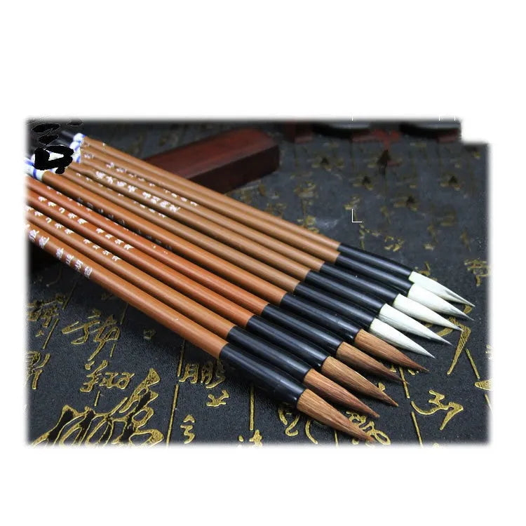 Cloud brushes set with natural wood or bamboo handles in brown and white, sizes S M L for calligraphy