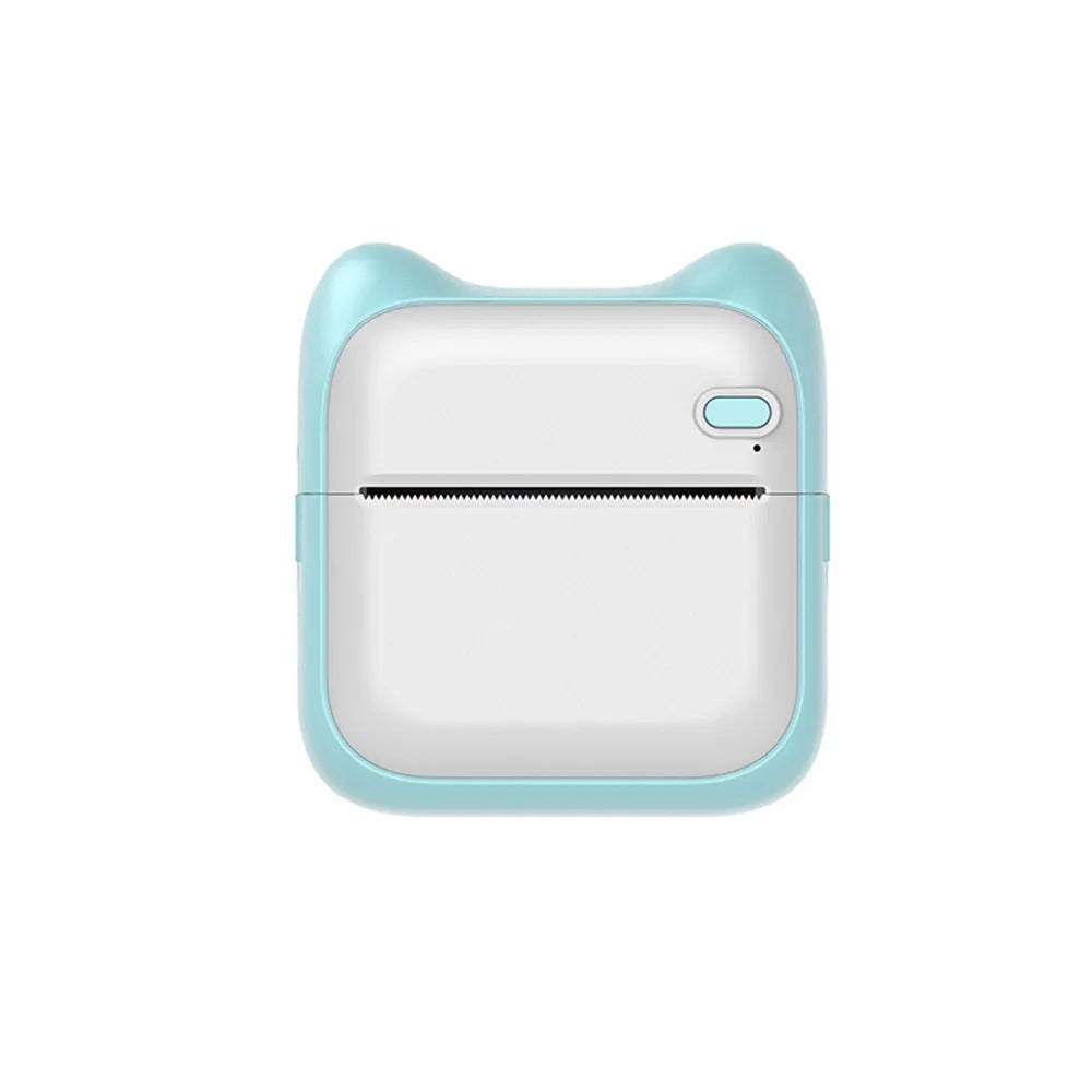 Mini pocket Bluetooth thermal printer in pink with USB charging cable