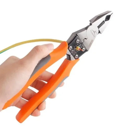 Orange multi-function wire cutter pliers with alloy steel head and PVC grips