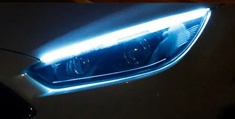 Flexible silicone car LED strip for daytime running lights and flowing turn signals in multiple colours.