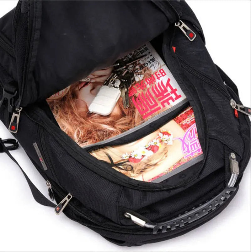 Black business computer backpack with multiple compartments for a 15 inch laptop and organisers