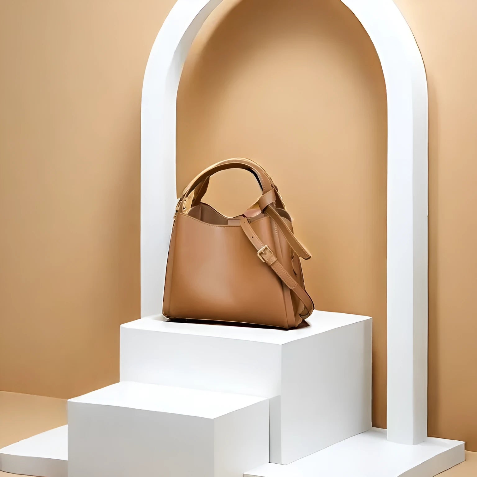 Women's soft cowhide genuine leather crossbody shoulder bag in a bucket shape.