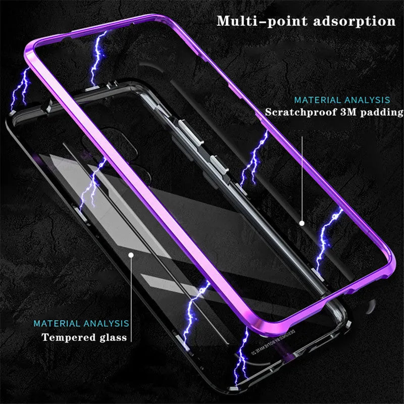 Black magnetic metal phone case with glass back for Huawei P30 Pro.