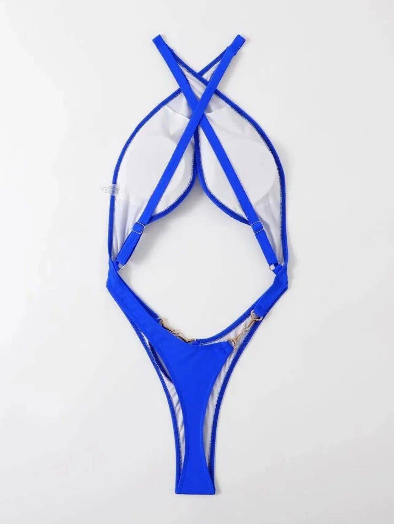 Women's solid colour one-piece swimsuit in blue or black polyester fabric