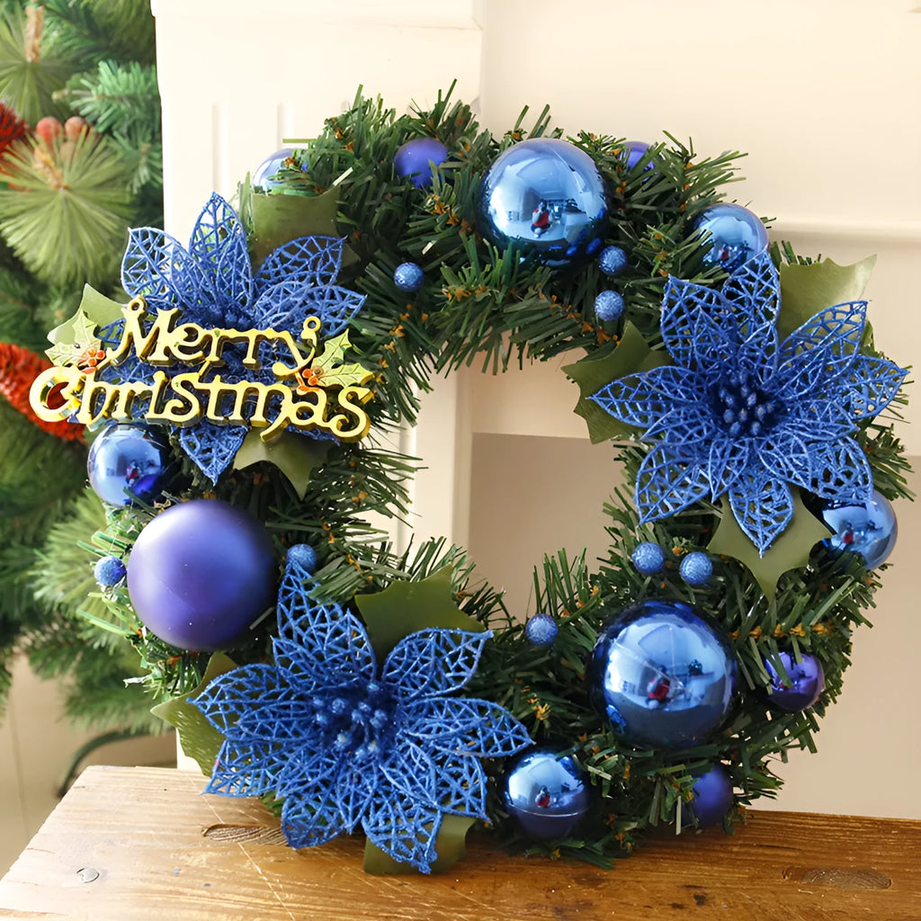 Multicoloured plastic Christmas wreath with 30cm diameter for door or garden decoration