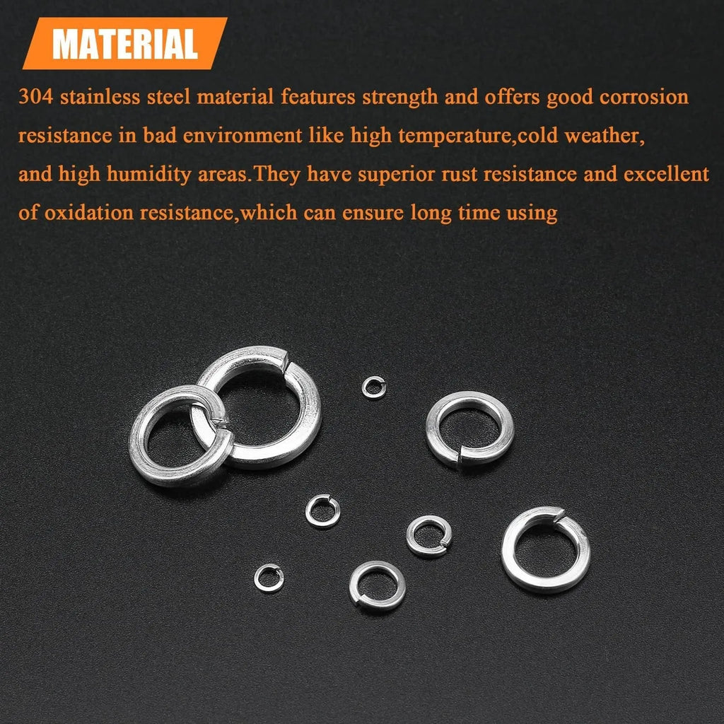304 stainless steel spring lock washer assortment box with 900 pieces for M2 to M12 bolts