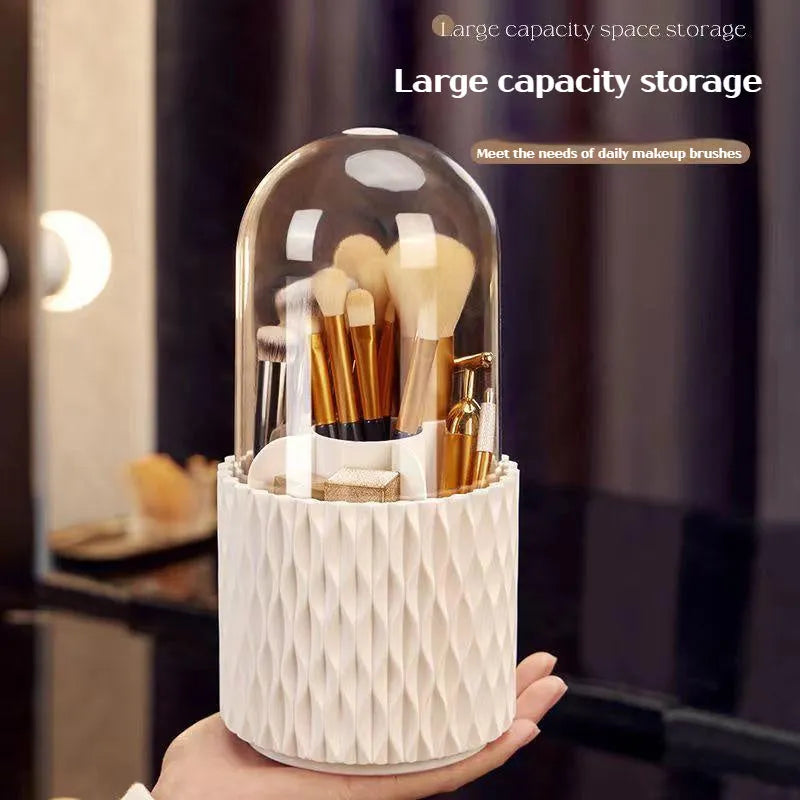 White transparent rotating makeup brush storage box with dustproof acrylic lid