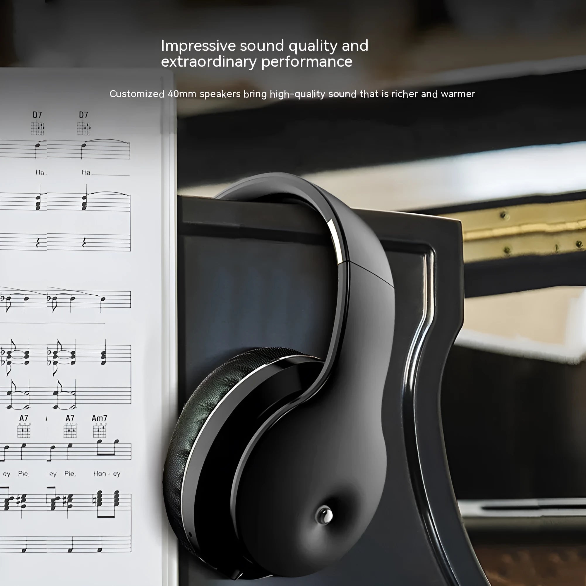 Wireless Bluetooth headset sports running headworn in gold with battery display and NFC