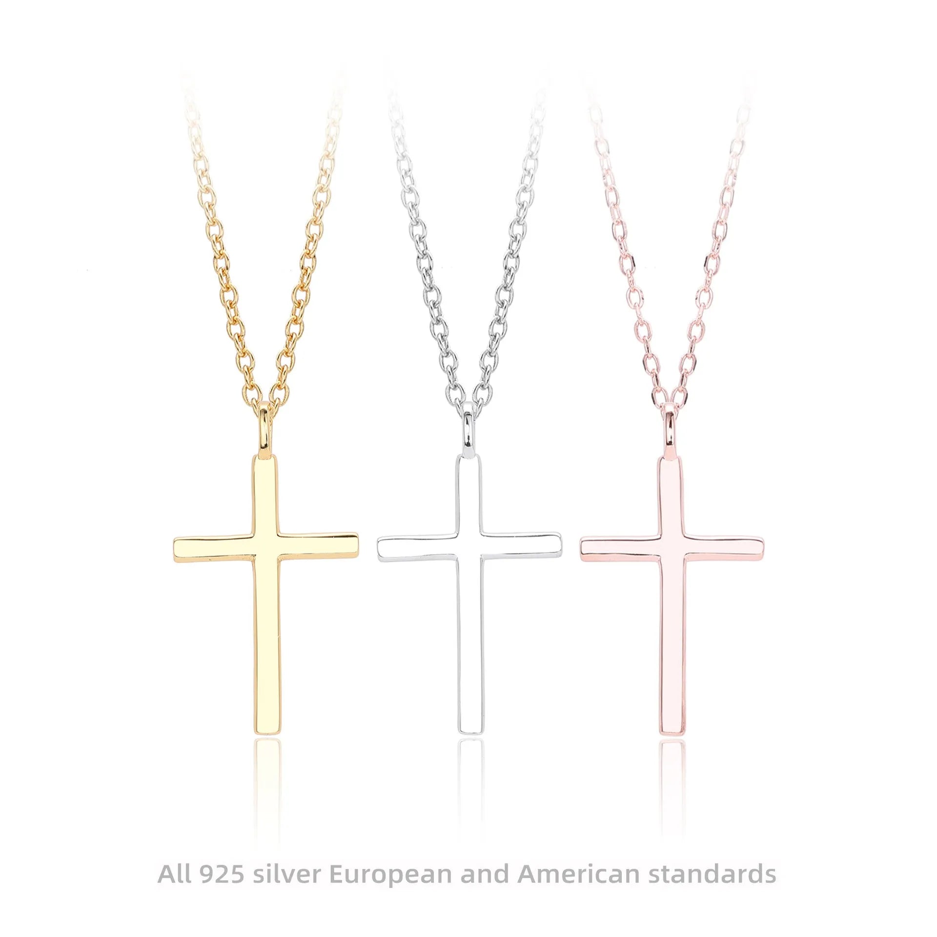 Sterling silver necklace with cross pendant on adjustable O-chain in gold plating