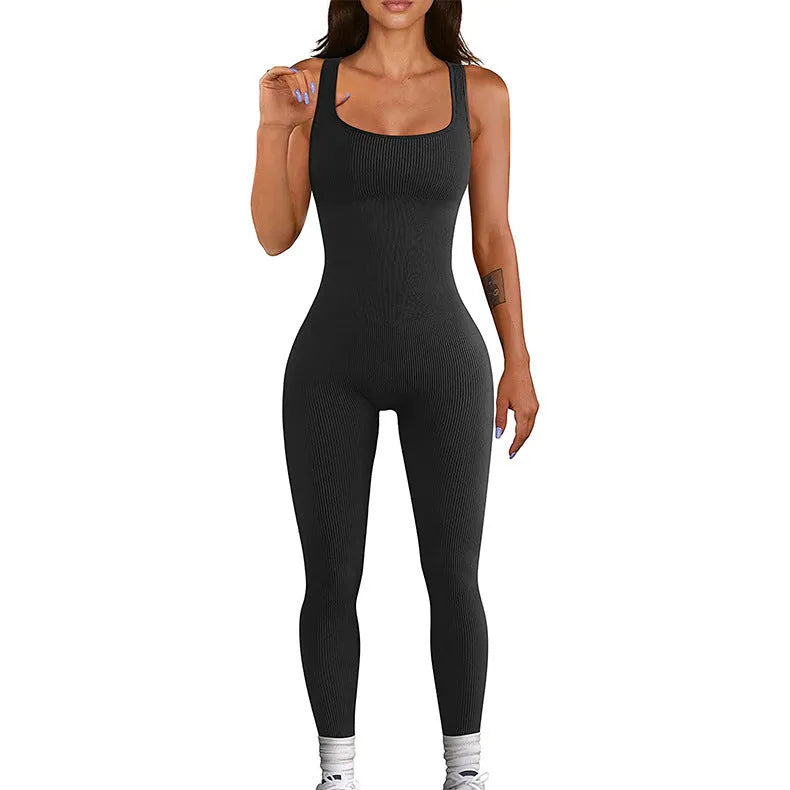 Women's long sleeve suspender tank top tights unitard in spandex, shown in a solid colour.
