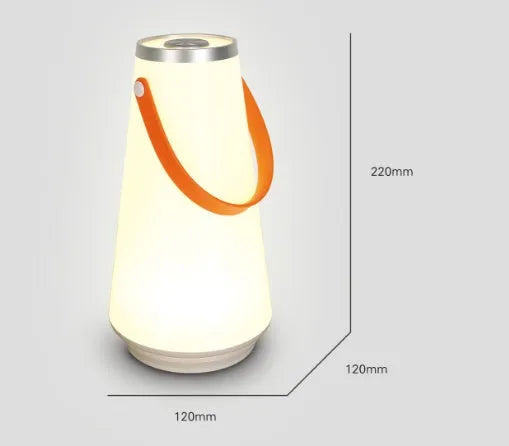White USB rechargeable LED bedside night light with touch control on a wooden table.