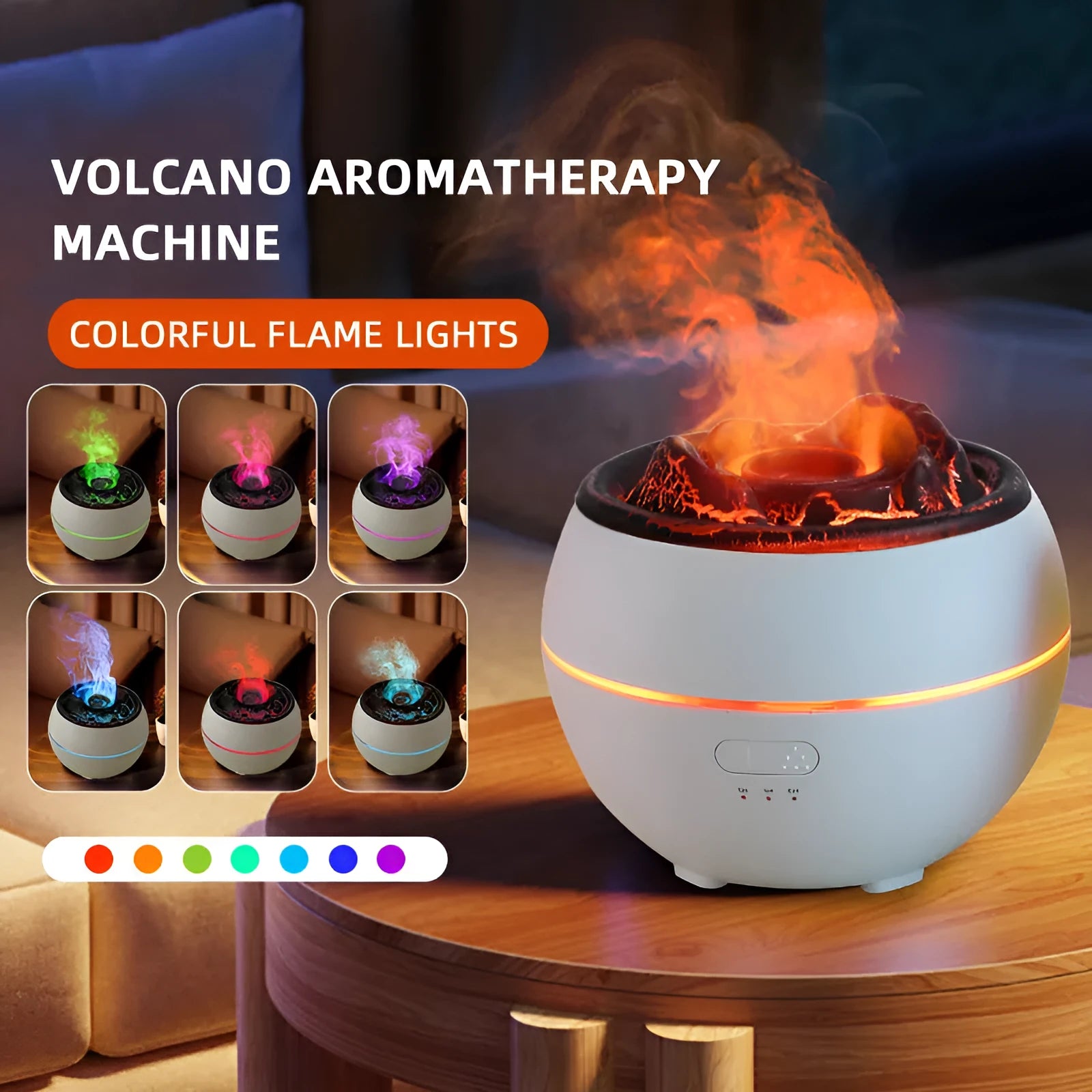 White round flame aroma diffuser humidifier with mechanical controls and 300ml water tank