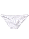 Mannequin wearing black low waist ice silk nylon men's briefs, showing triangle brief style.