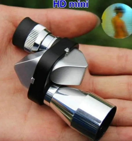 Compact aluminium alloy monocular telescope with 8x20 lens, shown with its included canvas carry bag and cleaning cloth.
