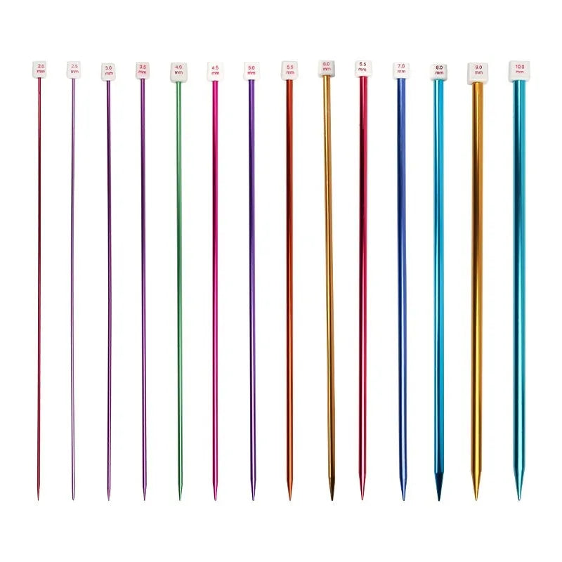 28-piece aluminium crochet hook set with extended handles and protective caps in assorted sizes