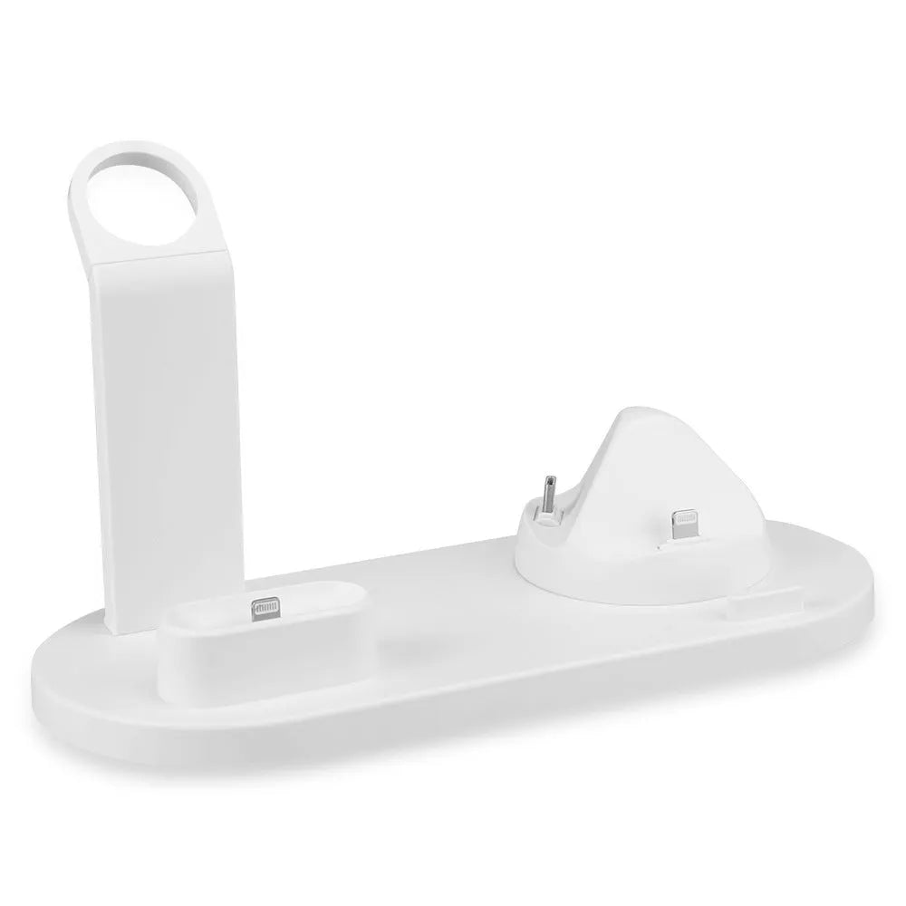 White three-in-one charging station with headphone stand and dual USB ports