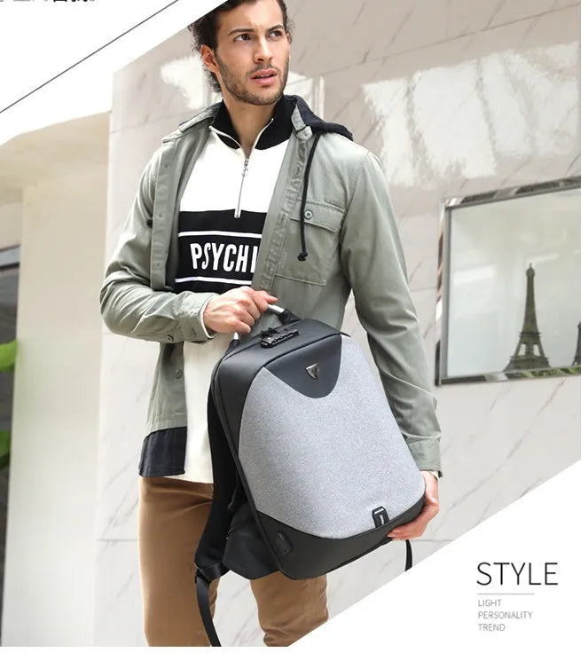 Men's anti-theft cross body double shoulder bag with 15.6 inch laptop pocket in black waterproof polyester